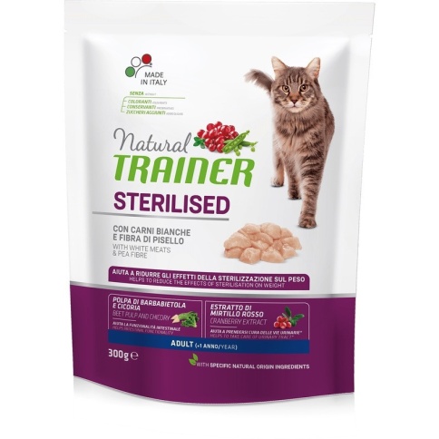 Trainer Natural Cat Sterilised Adult With White Meats And Pea Fibre сухой корм с белым мясом и клетчаткой гороха для взрослых стерилизованных кошек 300 г фото 1