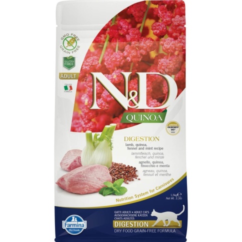 Farmina N&D Cat Grain Free quinoa digestion lamb корм для взрослых кошек улучшающий пищеварение с ягненком и киноа 1,5 кг фото 2