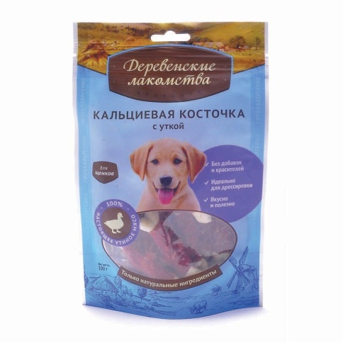 ДЕРЕВЕНСКИЕ ЛАКОМСТВА 100% Мяса Кальциевая косточка с уткой для щенков 90 гр фото 2