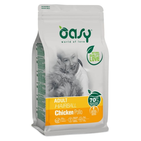 Oasy Dry Cat Adult Hairball сухой корм для взрослых кошек сухой корм для выведения шерсти с курицей фото 1