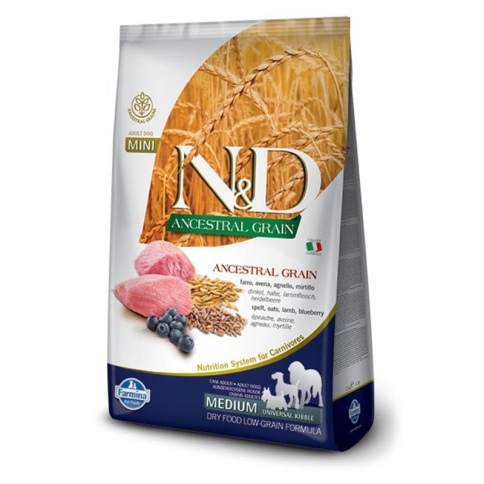 Сухой низкозерновой корм Farmina N&D для взрослых собак со спельтой, овсом, ягненком и черникой - 12 кг фото 1