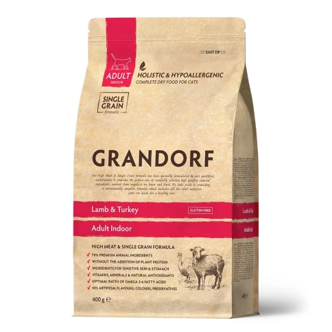 Сухой корм Grandorf Holistic Indoor ягненок с индейкой для домашних кошек, 400 г фото 1