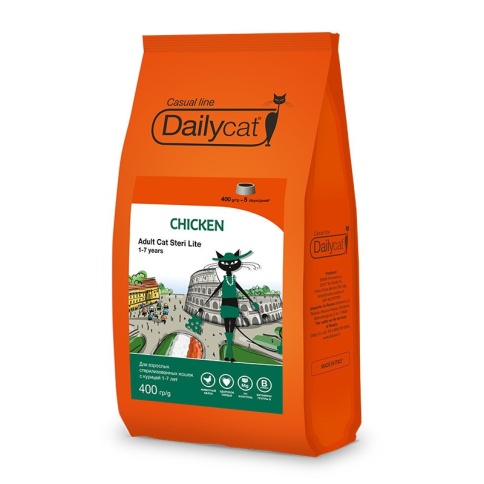 Dailycat Casual Line Adult Steri Lite Chicken корм для стерилизованных кошек с курицей 400 г фото 2