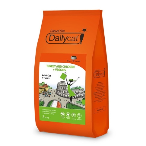 Dailycat Casual Line Adult Turkey, Chicken and Veggies корм для кошек с индейкой, курицей и овощами 3 кг фото 2