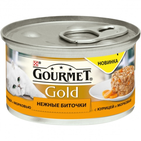 Консервы Gourmet Gold Нежные биточки для взрослых кошек с курицей и морковью - 85 г фото 1