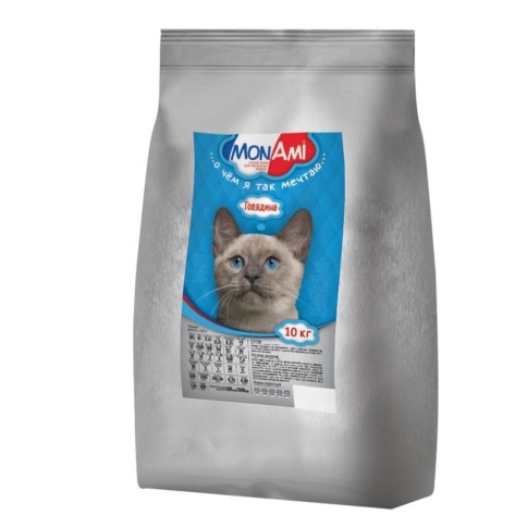MonAmi сухой корм для взрослых кошек любых пород с нормальной физической активностью с мясом говядины - 10 кг фото 1
