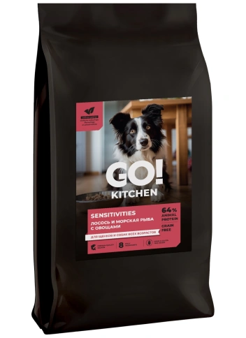 Сухой корм GO'KITCHEN для щенков и собак всех возрастов для чувствительного пищеварения с лососем и морской рыбой, 9.98 кг фото 3