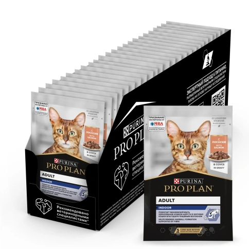 Влажный корм Purina Pro Plan Indoor для взрослых кошек в помещении, с лососем в соусе, 85 г фото 1