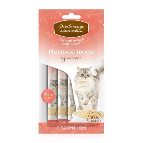 Деревенские лакомства для кошек Нежное пюре из лосося - 40 г фото 2