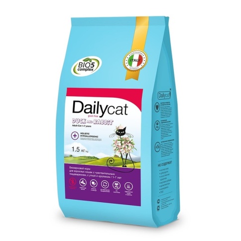 Dailycat Grain Free Adult сухой беззерновой корм для взрослых кошек с уткой и кроликом - 1,5 кг фото 1