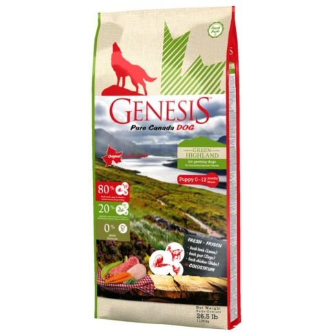 Genesis Pure Canada Green Highland Puppy для щенков, юниоров, беременных и кормящих взрослых собак всех пород с курицей, козой и ягненком - 11.79 кг фото 1