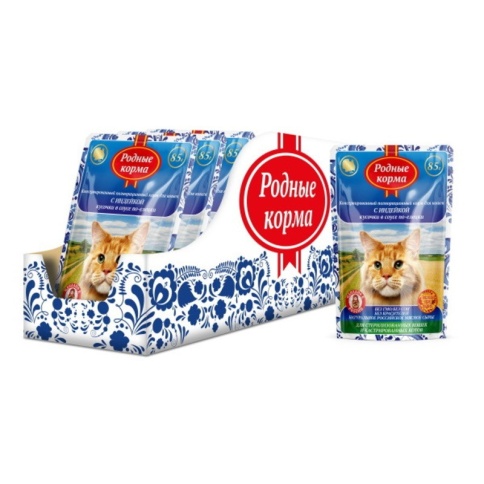 Родные корма полнорационный корм для кошек с индейкой кусочки в соусе по-елецки 1х32 пауч 85 г фото 1