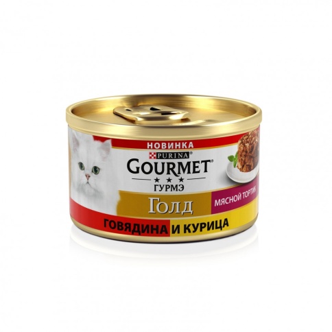 Gourmet Gold Мясной тортик влажный корм для взрослых кошек с говядиной и курицей в консервах - 85 г фото 1