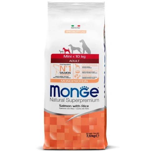 Сухой корм Monge Monoprotein Mini Adult с лососем и рисом для собак мелких пород, 7.5 кг фото 1