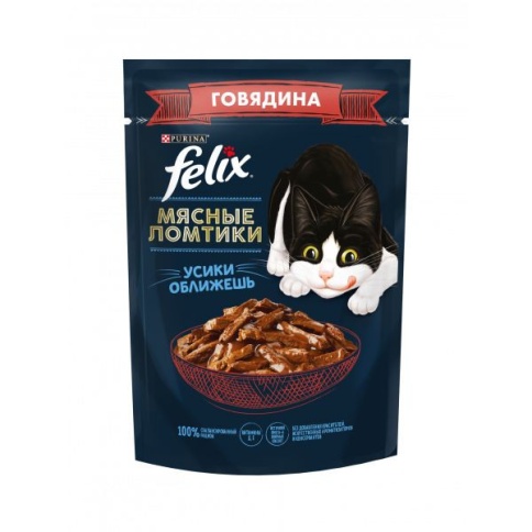Felix 75 г пауч консервы для кошек мясные ломтики с говядиной 1х26 фото 1
