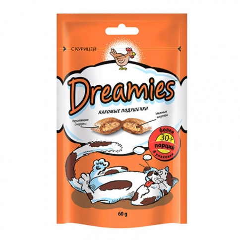 Лакомые подушечки для кошек Dreamies с курицей 60 г фото 1