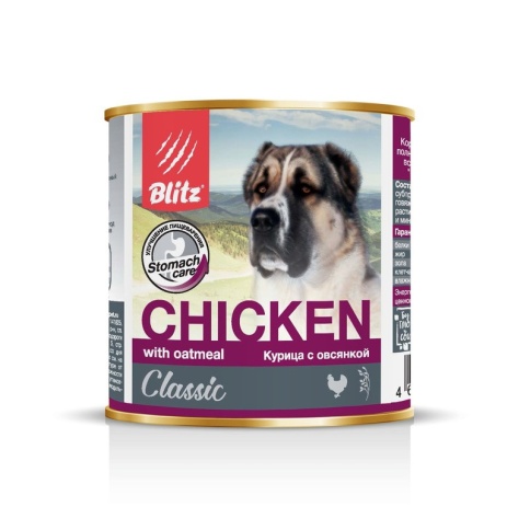 Влажный корм Blitz Adult Dog для взрослых собак с курицей и овсянкой в консервах - 750 г фото 1