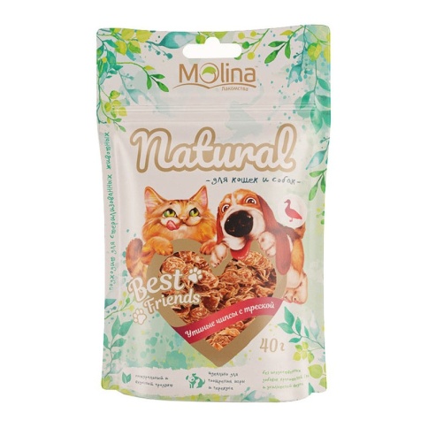 Molina Best Friends лакомство для кошек и собак Утиные чипсы с треской - 40 г фото 1