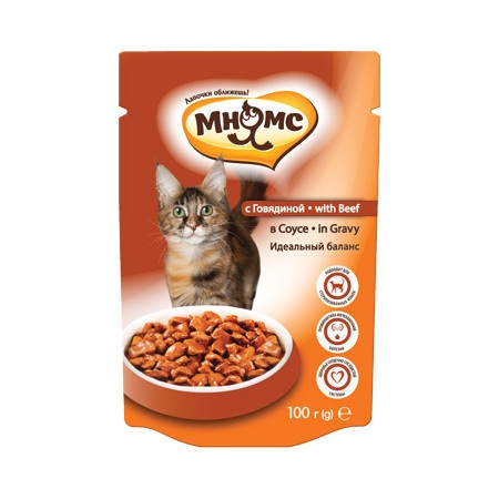 Мнямс паучи Идеальный баланс с говядиной в соусе для взрослых кошек - 100 г фото 1