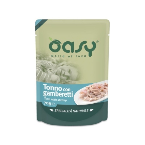Oasy Wet cat Specialita Naturali Tuna Shrimp дополнительное питание для кошек с тунцом и креветками в паучах - 70 г фото 1