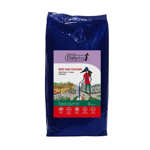 Dailydog Casual Line Adult All Breed сухой корм для взрослых собак всех пород с говядиной и курицей 3 кг фото 1
