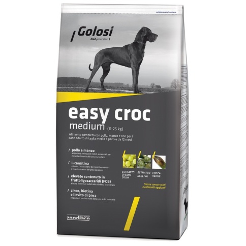 Golosi Dog Adult Easy Croc сухой корм для собак средних пород с курицей, говядиной и рисом - 3 кг фото 2