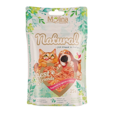 Molina Best Friends лакомство для кошек и собак Карпаччо из курицы и трески - 25 г фото 1