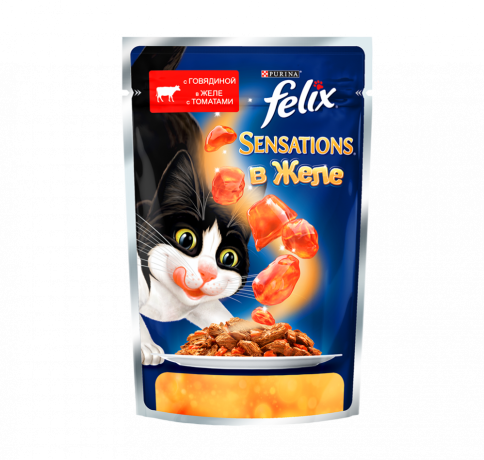 Паучи Felix Sensations для взрослых кошек с говядиной и томатом в желе - 85 г фото 1