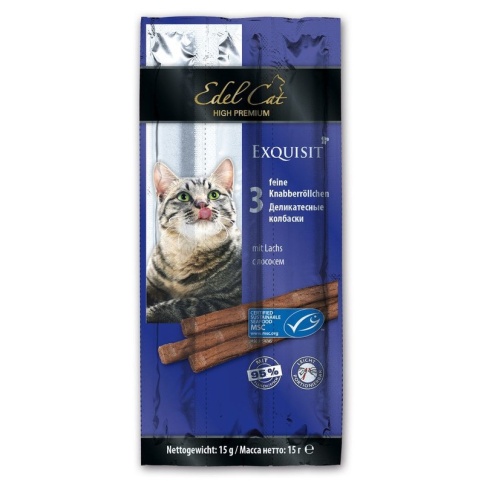 Edel Cat лакомство для кошек колбаски с лососем - 3 шт фото 1