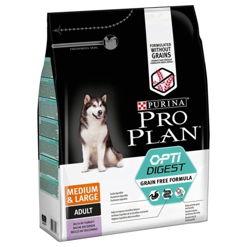 Сухой беззерновой корм Purina Pro Plan Optidigest Grain Free для взрослых собак средних и крупных пород с чувствительным пищеварением с индейкой - 2,5 кг фото 1