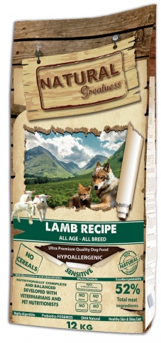 Natural Greatness Lamb Recipe Sensitive сухой корм для взрослых собак с чувствительным пищеварением с ягненком - 18 кг фото 1