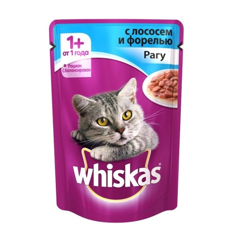 Whiskas паучи в форме рагу с лососем и форелью для взрослых кошек от 1 года - 85 г фото 2