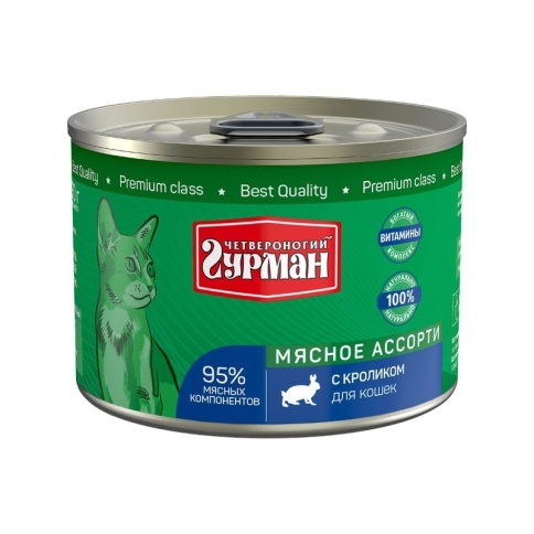 Влажный корм Четвероногий Гурман Мясное ассорти для кошек с кроликом - 190 г фото 1