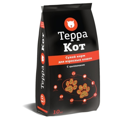 Терра Кот сухой корм для взрослых кошек всех пород с цыпленком - 10 кг фото 1