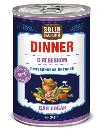 Solid Natura Dinner Ягненок влажный корм для собак в жестяной банке 340 г фото 1