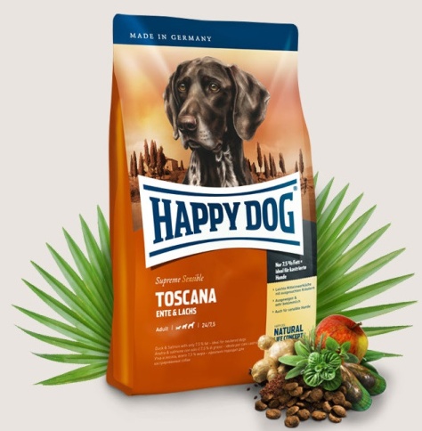 Happy Dog Supreme Sensible Toscana для здоровья кожи и шерсти, лосось, утка 12.5 кг фото 1