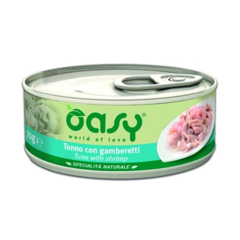 Oasy Wet cat Specialita Naturali Tuna Shrimp дополнительное питание для кошек с тунцом и креветками в консервах - 70 г фото 1