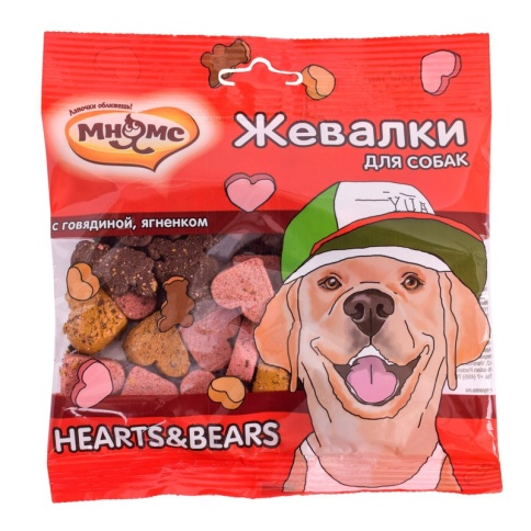 Мнямс лакомство Hearts & Bears жевалки для взрослых собак и щенков с говядиной и ягненком - 150 г фото 1