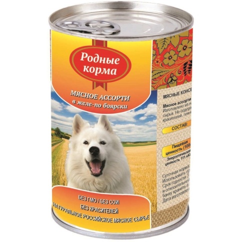 Родные Корма Мясное ассорти в желе по боярски для собак - 970 г фото 1