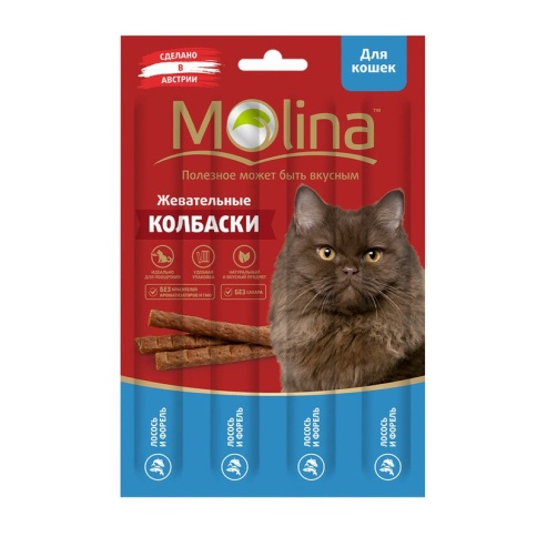 Molina Жевательные колбаски для кошек с лососем и форелью 20 г фото 2