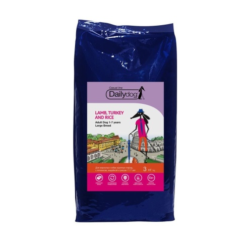 Dailydog Casual dog Adult Large Lamb&Turkey and Rice сухой корм для взрослых собак крупных пород с бараниной индейкой и рисом - 3 кг фото 1