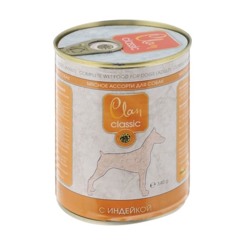 Clan Classic влажный корм для собак мясное ассорти с индейкой в консервах - 340 г фото 1