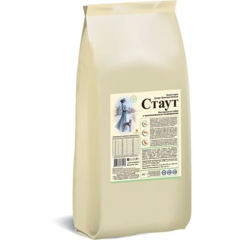 Стаут сухой корм для взрослых собак всех пород с чувствительным пищеварением с мясом и злаками - 15 кг фото 1