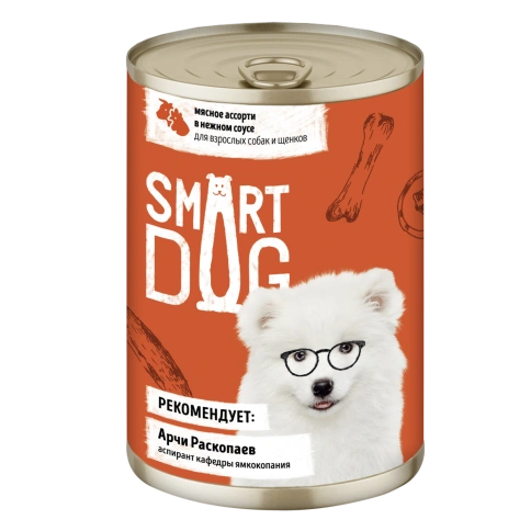 Влажный корм Smart Dog для для взрослых собак и щенков, мясное ассорти в нежном соусе, 400 г фото 1