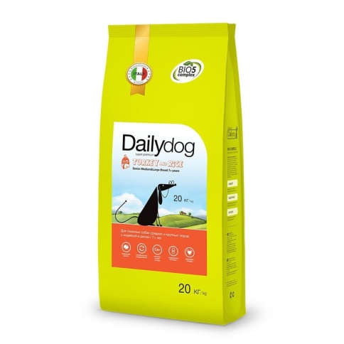 Сухой корм Dailydog Senior Medium Large Breed для пожилых собак средних и крупных пород с индейкой и рисом 20 кг фото 1