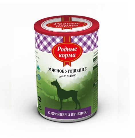 Родные корма Мясное угощение с Курицей и печенью консервы для собак 340 г фото 1