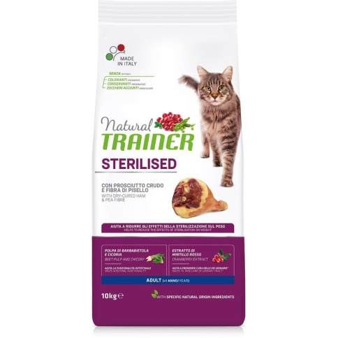 Сухой корм Trainer Natural Sterilised для взрослых стерилизованных кошек с сыровяленой ветчиной - 10 кг фото 1