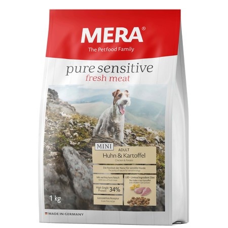 Mera Pure Sensitive Mini Adult Huhn & Kartoffel High Protein сухой корм для взрослых собак мелких пород с курицей и картофелем - 1 кг фото 1