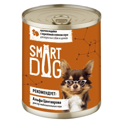 Влажный корм Smart Dog для для взрослых собак и щенков, кусочки индейки с перепелкой в нежном соусе, 240 г фото 1