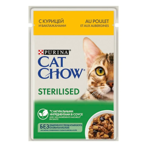 Влажный корм Purina Cat Chow Sterilised для стерилизованных кошек с курицей и баклажанами в соусе в паучах - 85 г фото 1